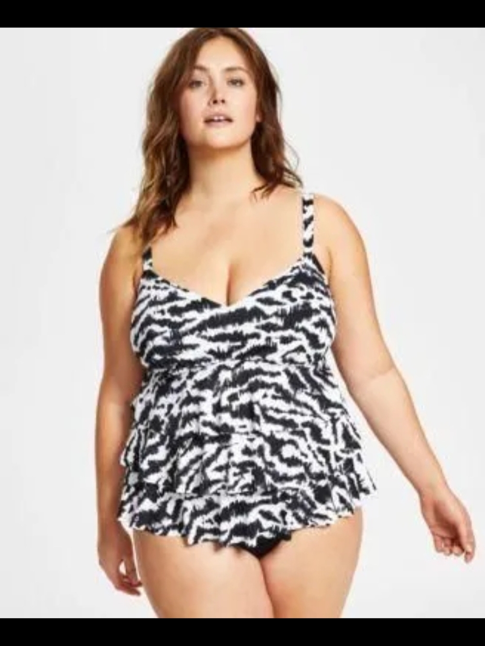 Swim Solutions by Penbrooke Zebra Print Tummy Control Tankini Plus Size NWT